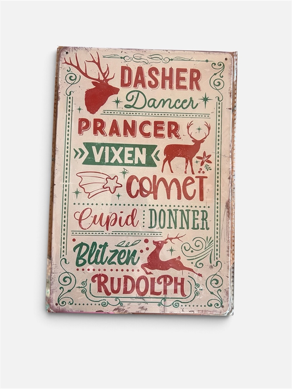 Holiday Reindeer Names Wall Sign - Red & Green